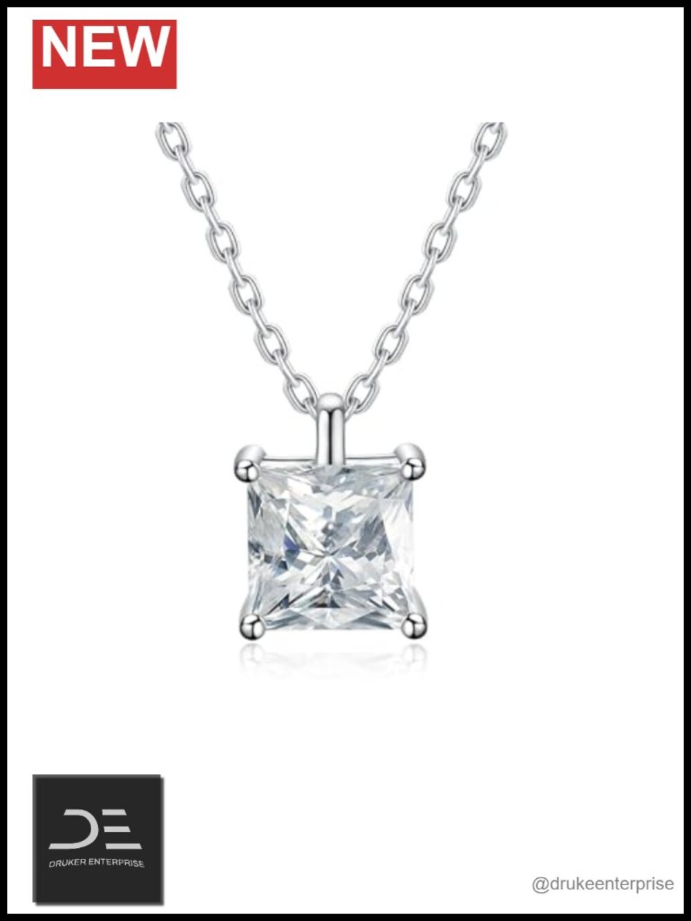 Moissanite Solitaire Pendant Necklace, 18K White Gold Plated Sterling Silver,